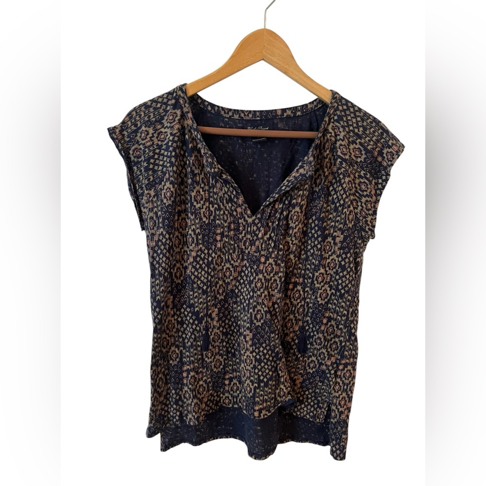 Women’s Lucky Brand Printed Split Neck Short Sleeve Cotton Top Size: S